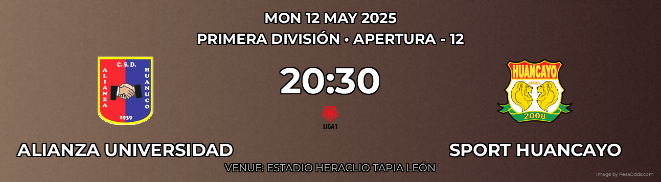 Alianza Universidad vs Sport Huancayo Prediction match poster for Primera División fixture on MON 12 MAY 2025