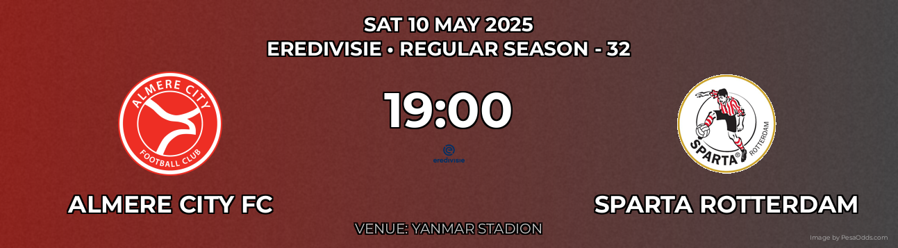 Almere City FC vs Sparta Rotterdam Prediction match poster for Eredivisie fixture on SAT 10 MAY 2025