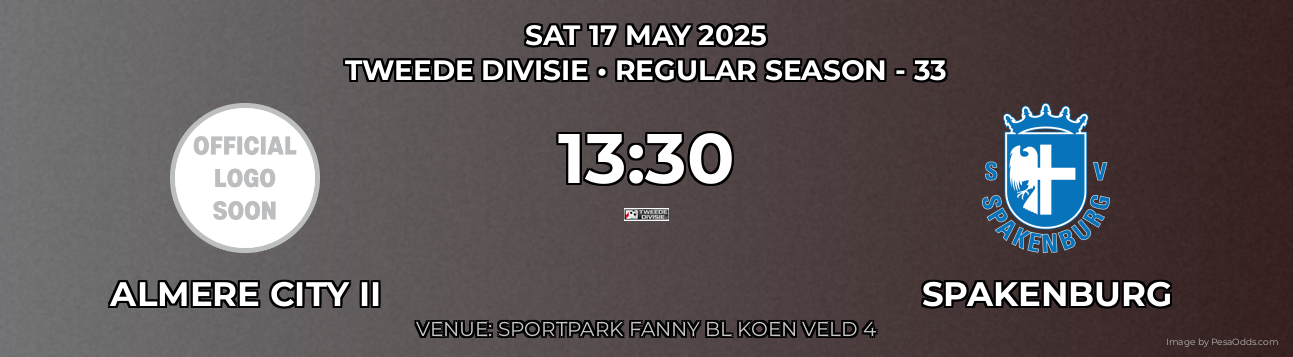 Almere City II vs Spakenburg Prediction match poster for Tweede Divisie fixture on SAT 17 MAY 2025