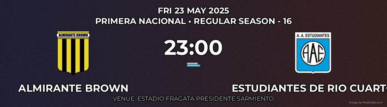Almirante Brown vs Estudiantes de Rio Cuarto Prediction match poster for Primera Nacional fixture on FRI 23 MAY 2025