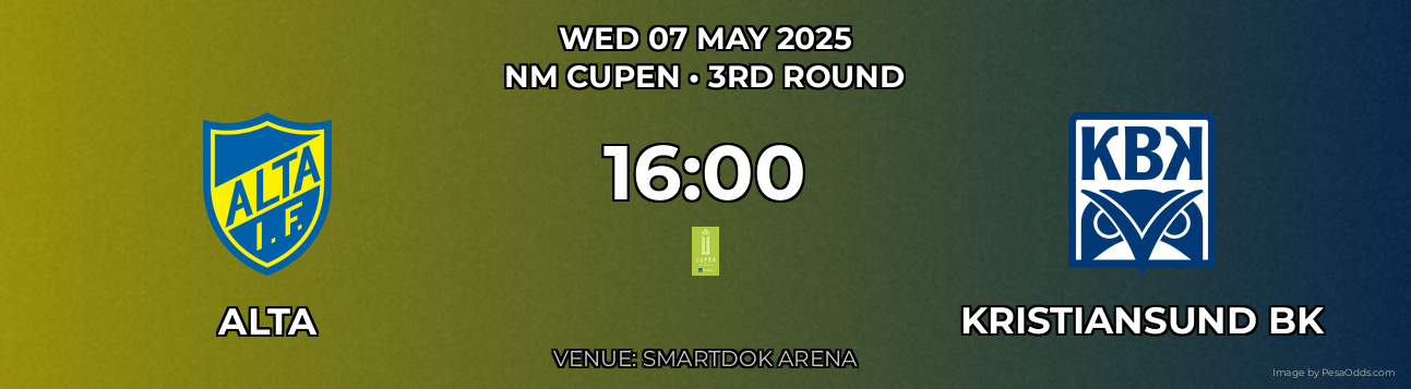 Alta vs Kristiansund BK Prediction match poster for NM Cupen fixture on WED 07 MAY 2025