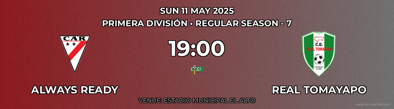 Always Ready vs Real Tomayapo Prediction match poster for Primera División fixture on SUN 11 MAY 2025