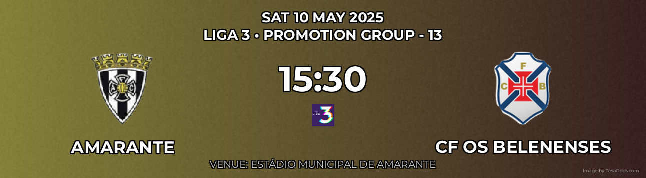 Amarante vs CF Os Belenenses Prediction match poster for Liga 3 fixture on SAT 10 MAY 2025