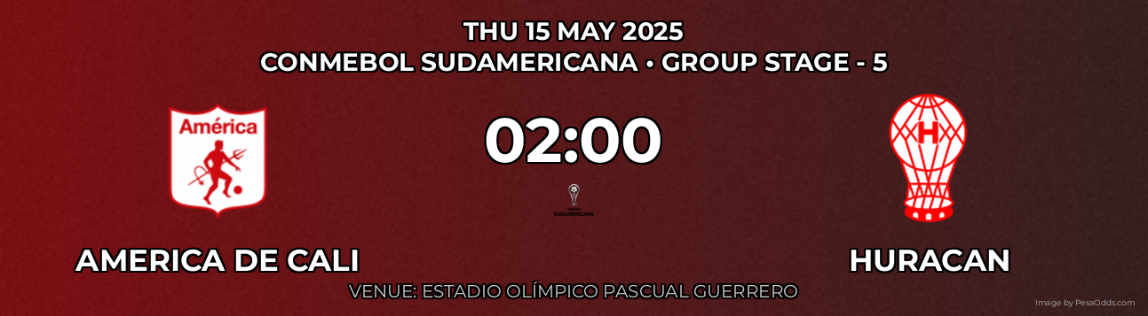 America de Cali vs Huracan Prediction match poster for CONMEBOL Sudamericana fixture on THU 15 MAY 2025