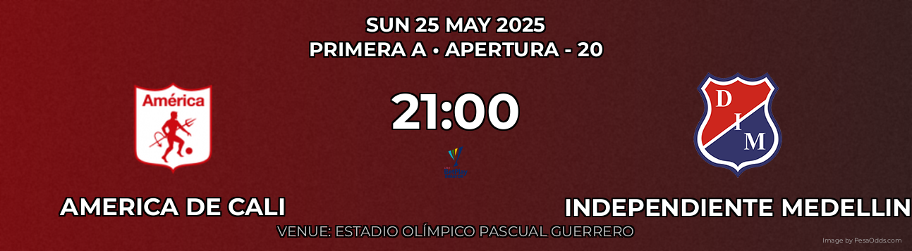 America de Cali vs Independiente Medellin Prediction match poster for Primera A fixture on SUN 25 MAY 2025