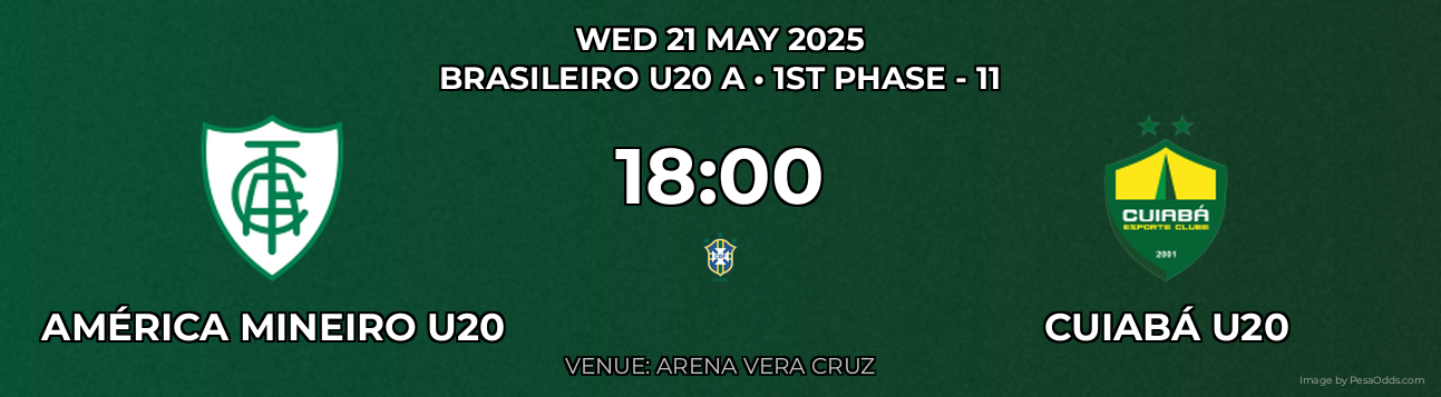 América Mineiro U20 vs Cuiabá U20 Prediction match poster for Brasileiro U20 A fixture on WED 21 MAY 2025