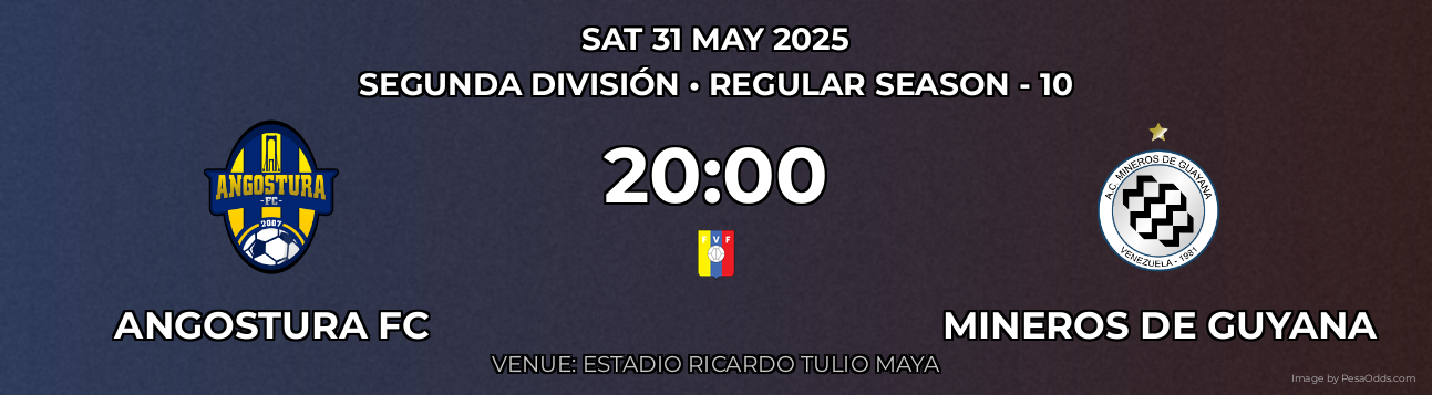 Angostura FC vs Mineros de Guyana Prediction match poster for Segunda División fixture on SAT 31 MAY 2025