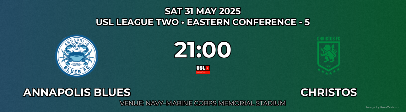 Annapolis Blues vs Christos Prediction match poster for USL League Two fixture on SAT 31 MAY 2025