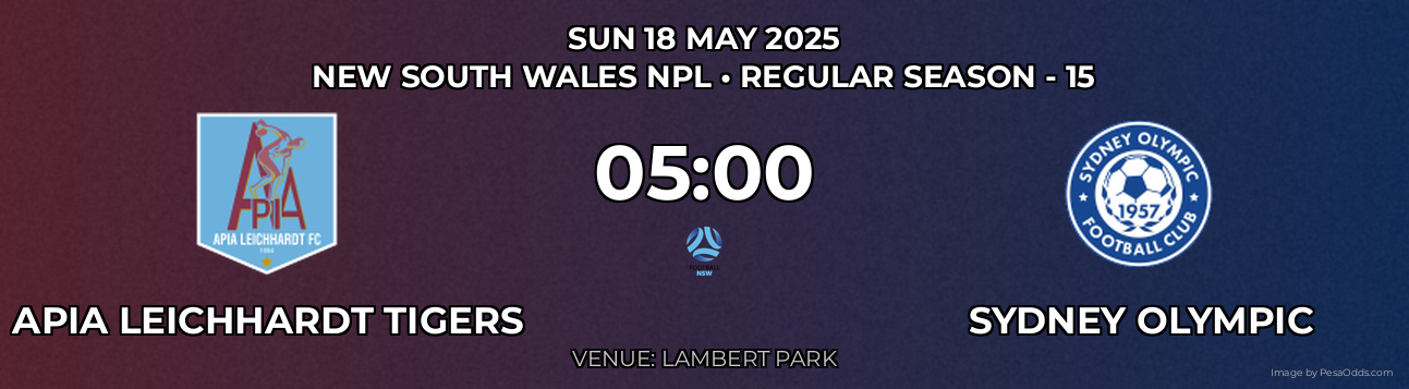 APIA Leichhardt Tigers vs Sydney Olympic Prediction match poster for New South Wales NPL fixture on SUN 18 MAY 2025