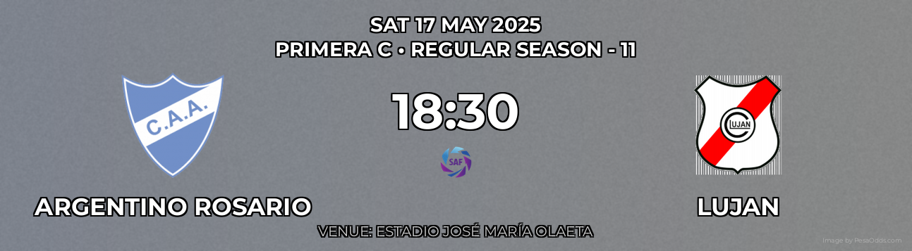 Argentino Rosario vs Lujan Prediction match poster for Primera C fixture on SAT 17 MAY 2025