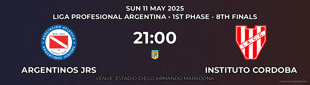 Argentinos JRS vs Instituto Cordoba Prediction match poster for Liga Profesional Argentina fixture on SUN 11 MAY 2025