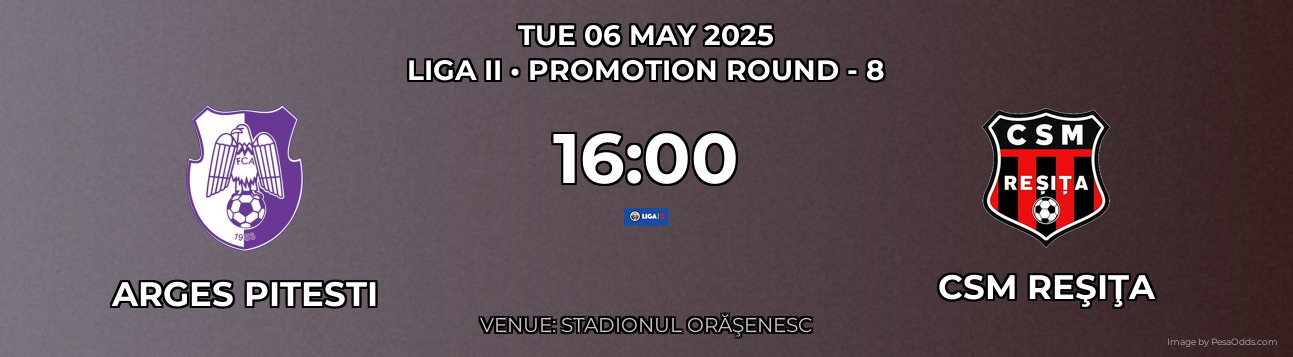 Arges Pitesti vs CSM Reşiţa Prediction match poster for Liga II fixture on TUE 06 MAY 2025