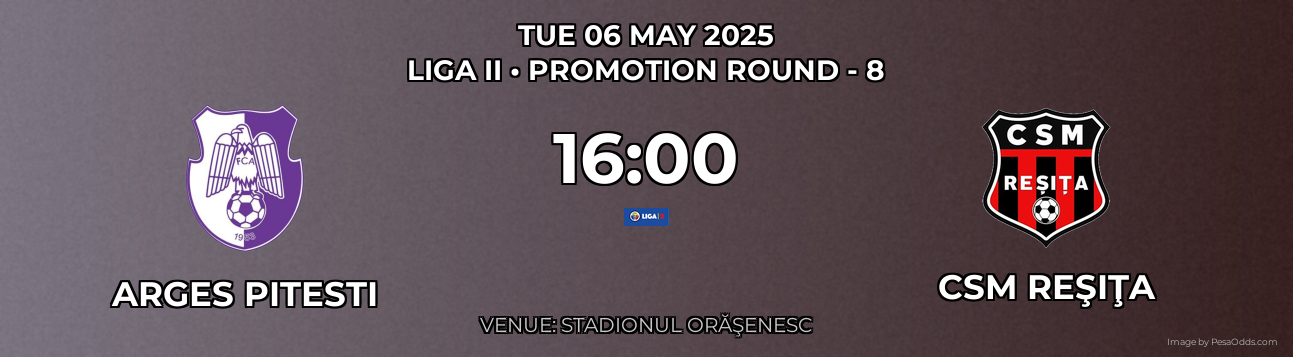 Arges Pitesti vs CSM Reşiţa Prediction match poster for Liga II fixture on TUE 06 MAY 2025