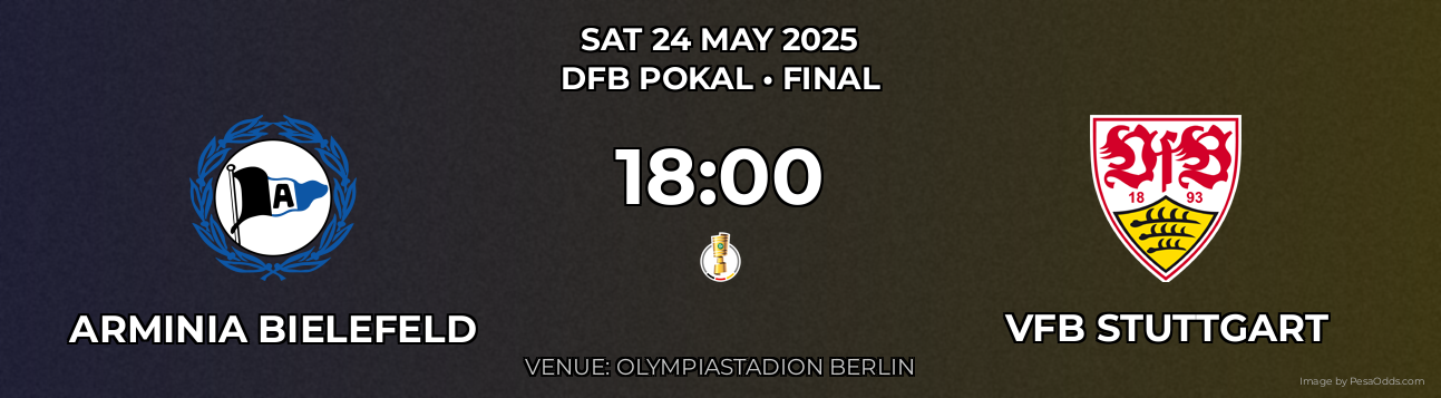 Arminia Bielefeld vs VfB Stuttgart Prediction match poster for DFB Pokal fixture on SAT 24 MAY 2025