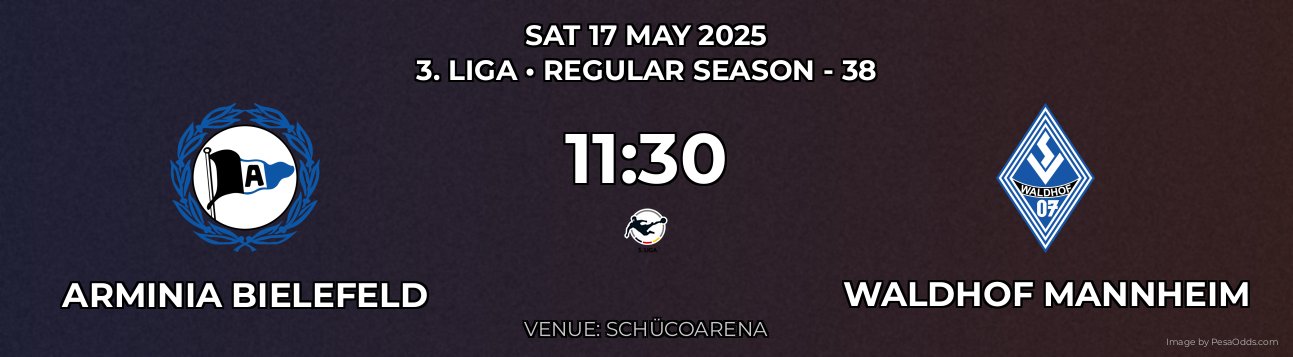 Arminia Bielefeld vs Waldhof Mannheim Prediction match poster for 3. Liga fixture on SAT 17 MAY 2025