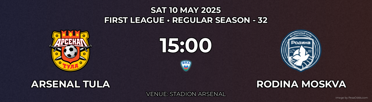 Arsenal Tula vs Rodina Moskva Prediction match poster for First League fixture on SAT 10 MAY 2025