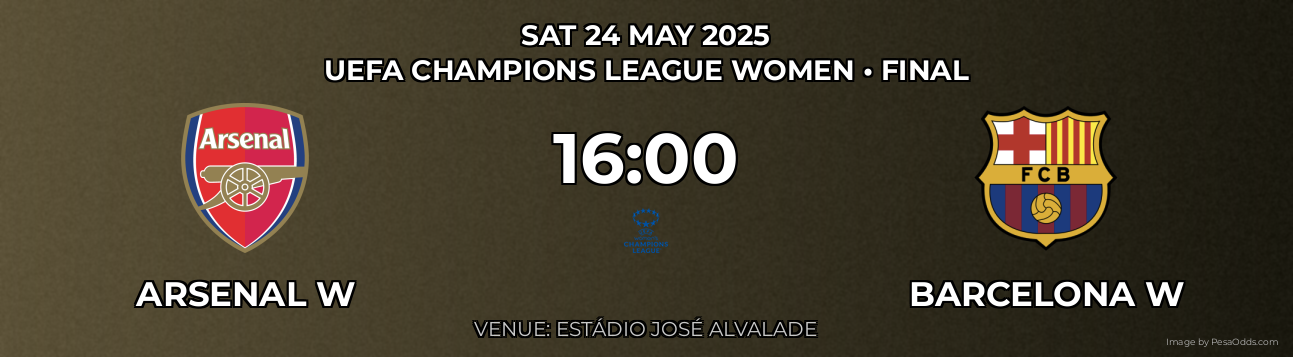 Arsenal W vs Barcelona W Prediction match poster for UEFA Champions League Women fixture on SAT 24 MAY 2025