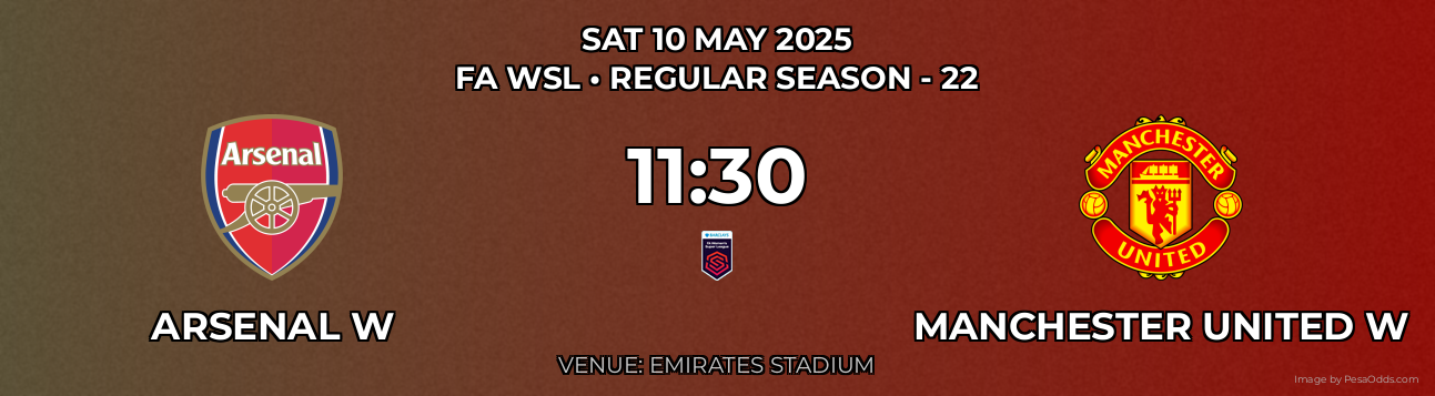Arsenal W vs Manchester United W Prediction match poster for FA WSL fixture on SAT 10 MAY 2025