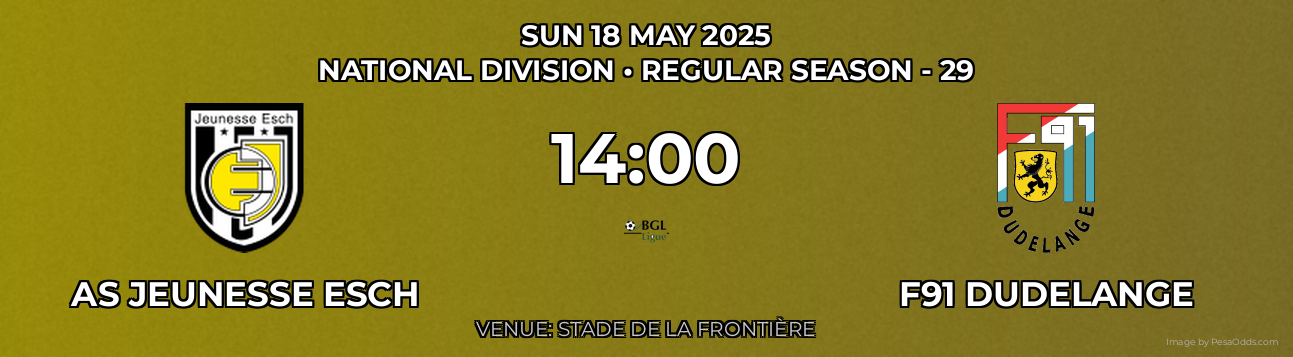 AS Jeunesse Esch vs F91 Dudelange Prediction match poster for National Division fixture on SUN 18 MAY 2025