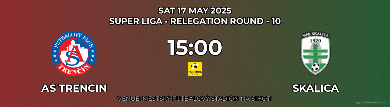 AS Trencin vs Skalica Prediction match poster for Super Liga fixture on SAT 17 MAY 2025