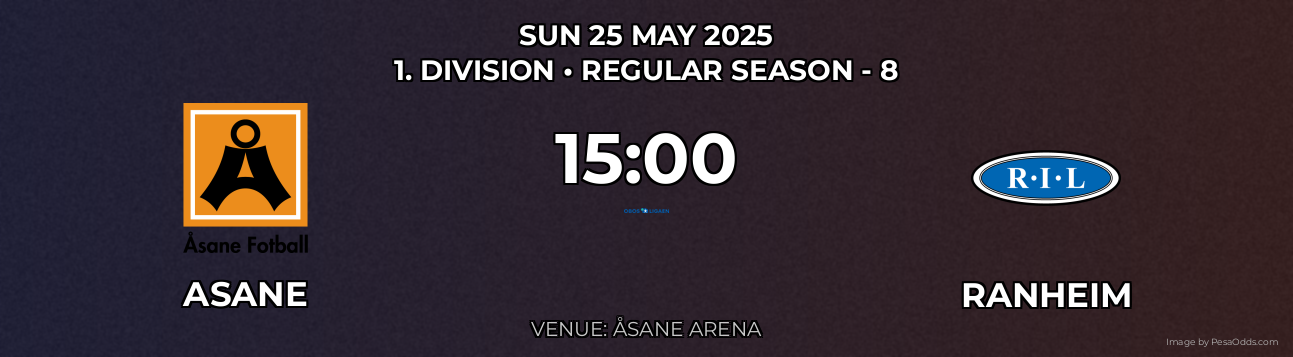 Asane vs Ranheim Prediction match poster for 1. Division fixture on SUN 25 MAY 2025