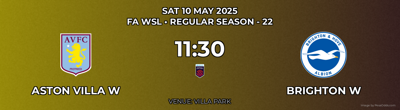 Aston Villa W vs Brighton W Prediction match poster for FA WSL fixture on SAT 10 MAY 2025
