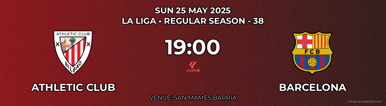 Athletic Club vs Barcelona Prediction match poster for La Liga fixture on SUN 25 MAY 2025