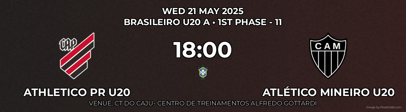 Athletico PR U20 vs Atlético Mineiro U20 Prediction match poster for Brasileiro U20 A fixture on WED 21 MAY 2025