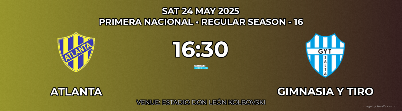Atlanta vs Gimnasia Y Tiro Prediction match poster for Primera Nacional fixture on SAT 24 MAY 2025