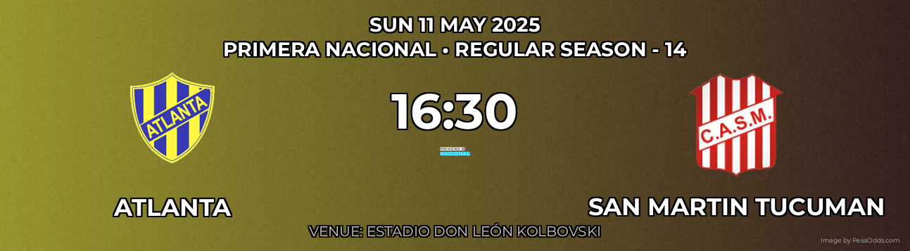 Atlanta vs San Martin Tucuman Prediction match poster for Primera Nacional fixture on SUN 11 MAY 2025