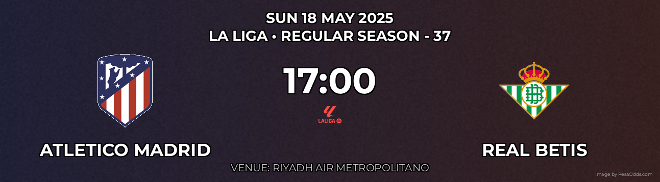 Atletico Madrid vs Real Betis Prediction match poster for La Liga fixture on SUN 18 MAY 2025
