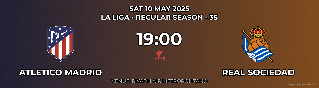 Atletico Madrid vs Real Sociedad Prediction match poster for La Liga fixture on SAT 10 MAY 2025
