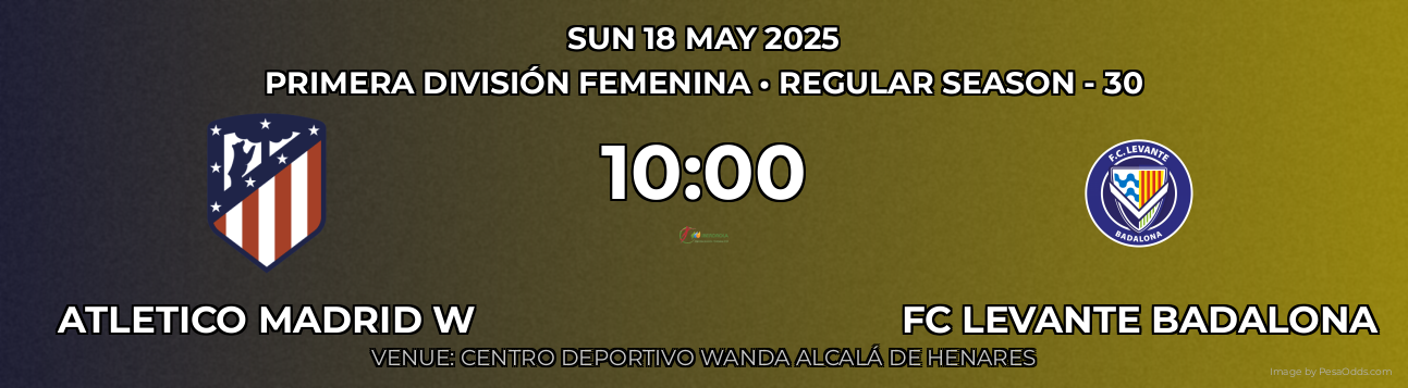 Atletico Madrid W vs FC Levante Badalona Prediction match poster for Primera División Femenina fixture on SUN 18 MAY 2025