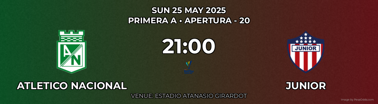 Atletico Nacional vs Junior Prediction match poster for Primera A fixture on SUN 25 MAY 2025