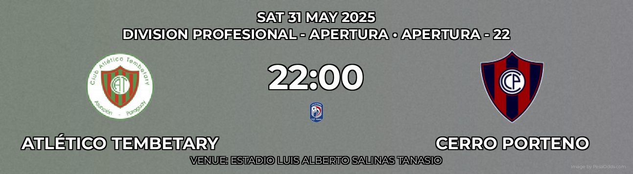 Atlético Tembetary vs Cerro Porteno Prediction match poster for Division Profesional - Apertura fixture on SAT 31 MAY 2025