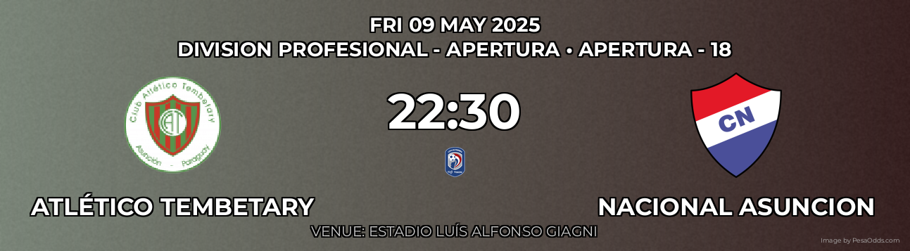 Atlético Tembetary vs Nacional Asuncion Prediction match poster for Division Profesional - Apertura fixture on FRI 09 MAY 2025