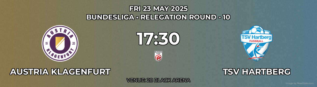 Austria Klagenfurt vs TSV Hartberg Prediction match poster for Bundesliga fixture on FRI 23 MAY 2025