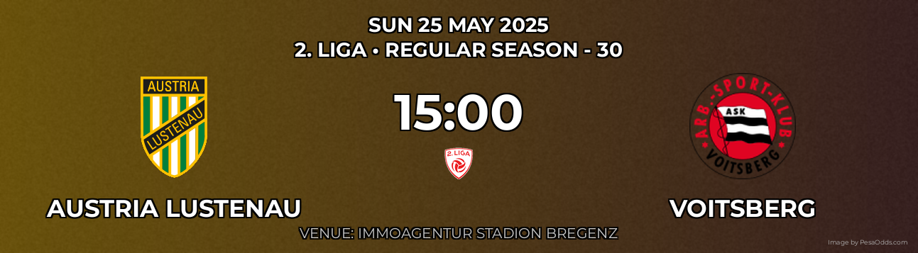Austria Lustenau vs Voitsberg Prediction match poster for 2. Liga fixture on SUN 25 MAY 2025
