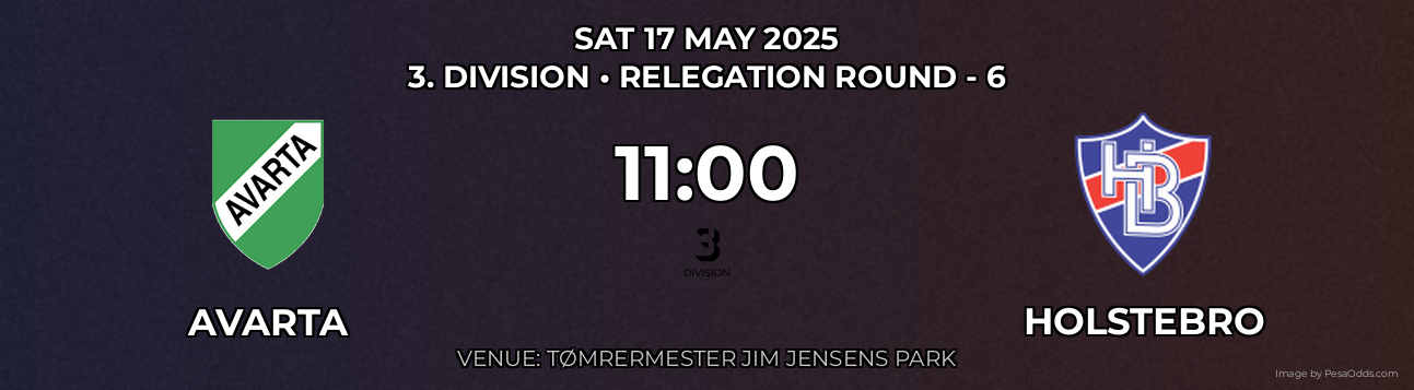 Avarta vs Holstebro Prediction match poster for 3. Division fixture on SAT 17 MAY 2025