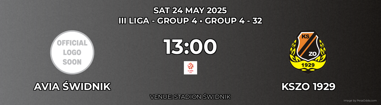 Avia Świdnik vs KSZO 1929 Prediction match poster for III Liga - Group 4 fixture on SAT 24 MAY 2025