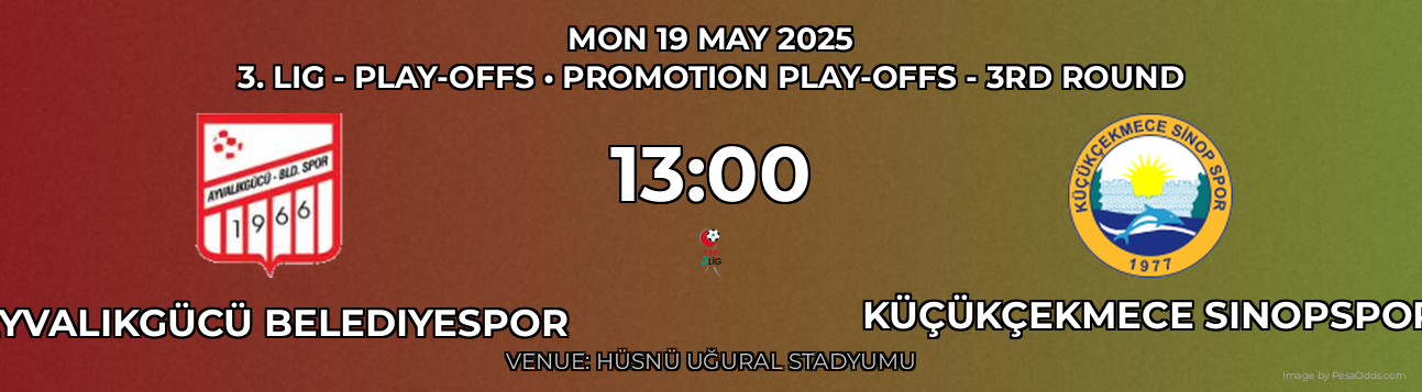 Ayvalıkgücü Belediyespor vs Küçükçekmece Sinopspor Prediction match poster for 3. Lig - Play-offs fixture on MON 19 MAY 2025
