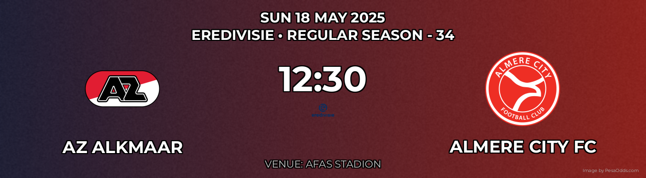 AZ Alkmaar vs Almere City FC Prediction match poster for Eredivisie fixture on SUN 18 MAY 2025