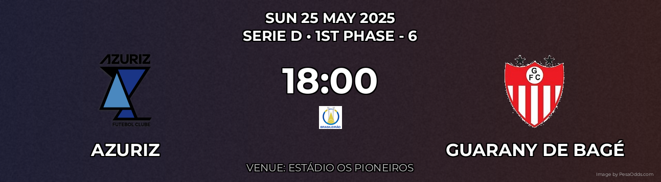 Azuriz vs Guarany de Bagé Prediction match poster for Serie D fixture on SUN 25 MAY 2025