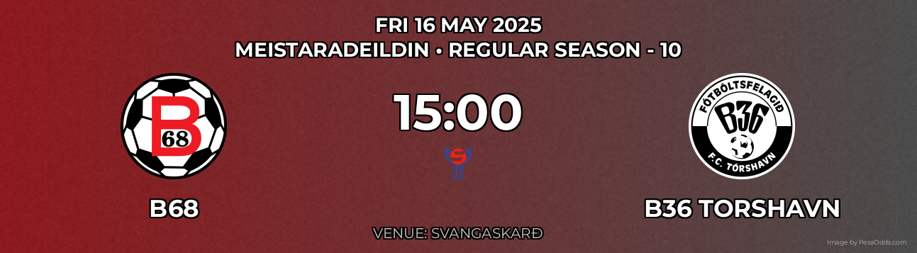 B68 vs B36 Torshavn Prediction match poster for Meistaradeildin fixture on FRI 16 MAY 2025