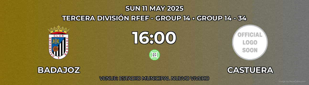 Badajoz vs Castuera Prediction match poster for Tercera División RFEF - Group 14 fixture on SUN 11 MAY 2025