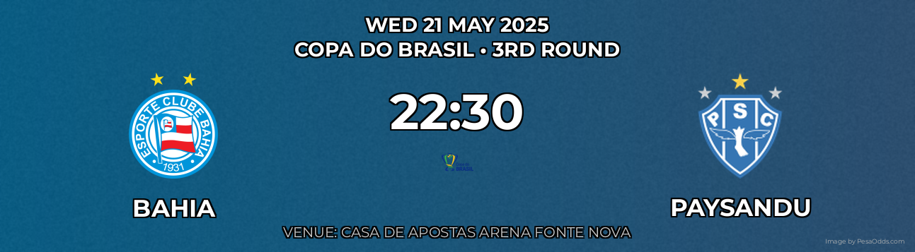 Bahia vs Paysandu Prediction match poster for Copa Do Brasil fixture on WED 21 MAY 2025