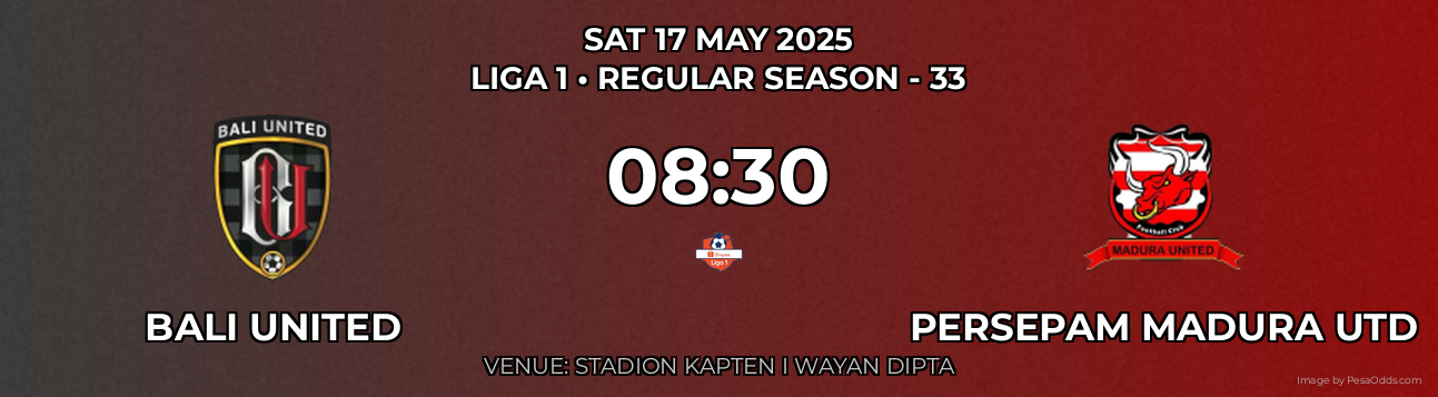 Bali United vs Persepam Madura Utd Prediction match poster for Liga 1 fixture on SAT 17 MAY 2025