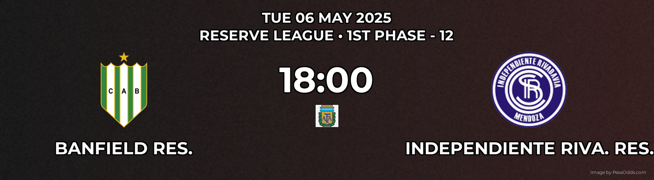 Banfield Res. vs Independiente Riva. Res. Prediction match poster for Reserve League fixture on TUE 06 MAY 2025