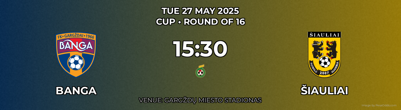 Banga vs Šiauliai Prediction match poster for Cup fixture on TUE 27 MAY 2025