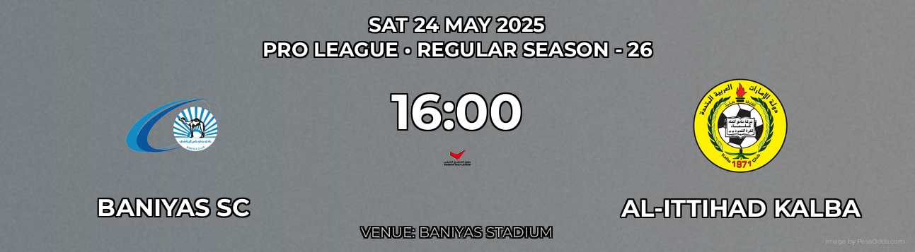 Baniyas SC vs Al-Ittihad Kalba Prediction match poster for Pro League fixture on SAT 24 MAY 2025